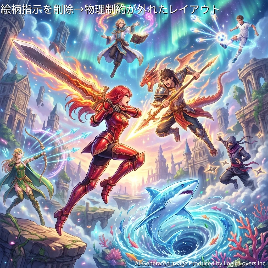 【技術解説】Geminiの画像生成は網羅性が武器！説明資料化を防ぎエンタメへ誘導するプロンプト術【キャラAIバトルロイヤル】 指示を外したらレイアウト自由度の高いアニメ絵に