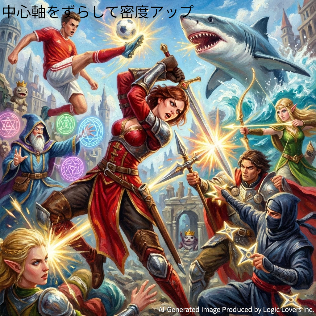 【技術解説】Geminiの画像生成は網羅性が武器！説明資料化を防ぎエンタメへ誘導するプロンプト術【キャラAIバトルロイヤル】 中心軸をずらして密度アップ