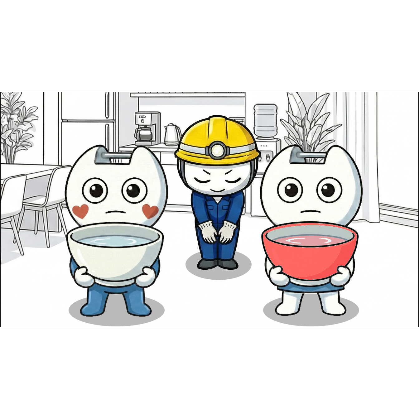 【マンガで感じる】交換 ～一時保存場所を利用して入れ替え～ 【本当の基礎から学ぶゲームプログラミング】 交換前：アイ・(奥に)ケイ・ジェイの順に並ぶ